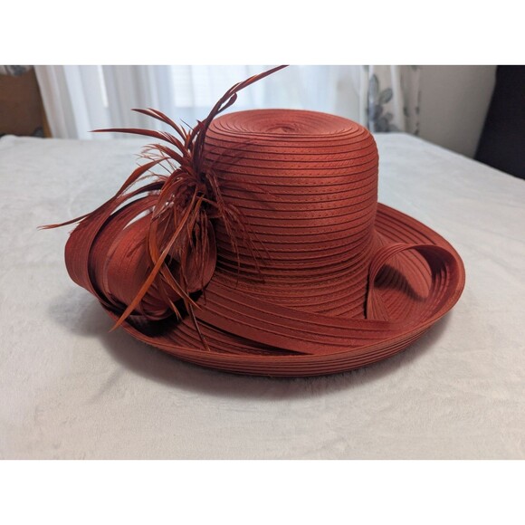 Giovannio of NY VTG Dress Hat Womens One Size Red Wide Brim Church Derby Formal main image 4